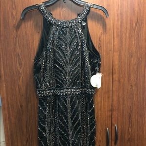 Womens sleeveless black & gold dress